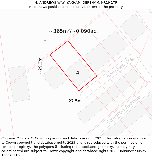 4, ANDREWS WAY, YAXHAM, DEREHAM, NR19 1TF: Plot and title map