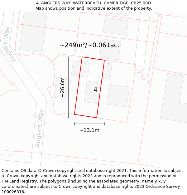 4, ANGLERS WAY, WATERBEACH, CAMBRIDGE, CB25 9RD: Plot and title map