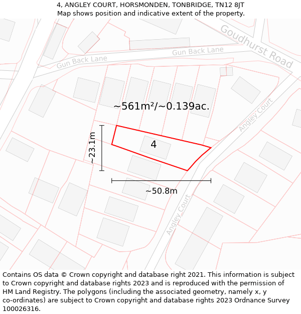 4, ANGLEY COURT, HORSMONDEN, TONBRIDGE, TN12 8JT: Plot and title map