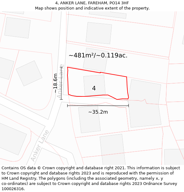 4, ANKER LANE, FAREHAM, PO14 3HF: Plot and title map