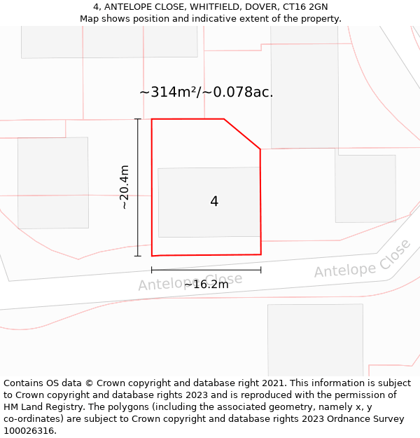 4, ANTELOPE CLOSE, WHITFIELD, DOVER, CT16 2GN: Plot and title map