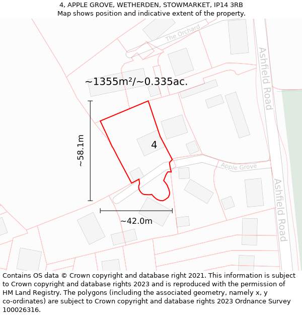 4, APPLE GROVE, WETHERDEN, STOWMARKET, IP14 3RB: Plot and title map