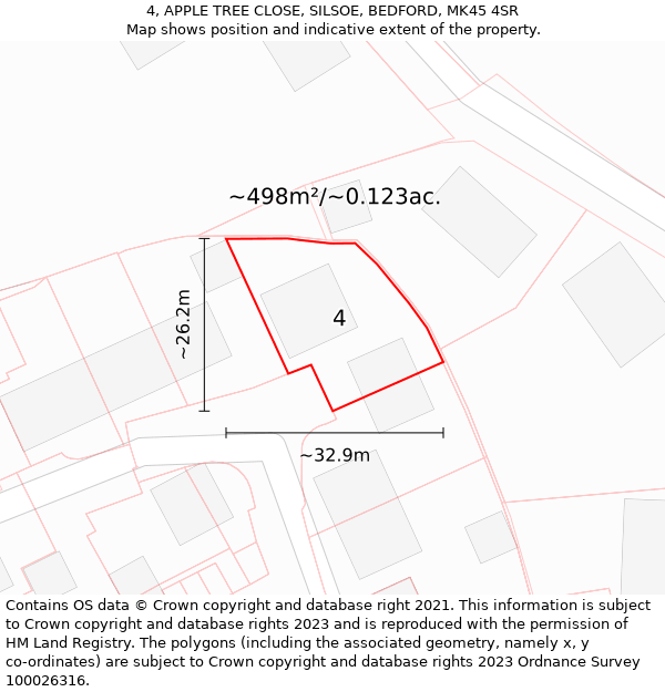 4, APPLE TREE CLOSE, SILSOE, BEDFORD, MK45 4SR: Plot and title map