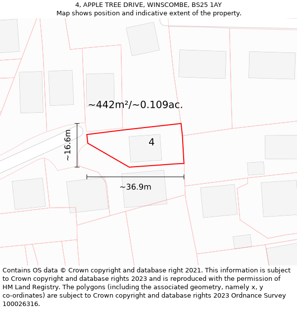 4, APPLE TREE DRIVE, WINSCOMBE, BS25 1AY: Plot and title map