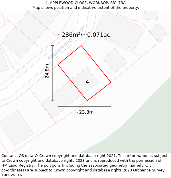 4, APPLEWOOD CLOSE, WORKSOP, S81 7RA: Plot and title map