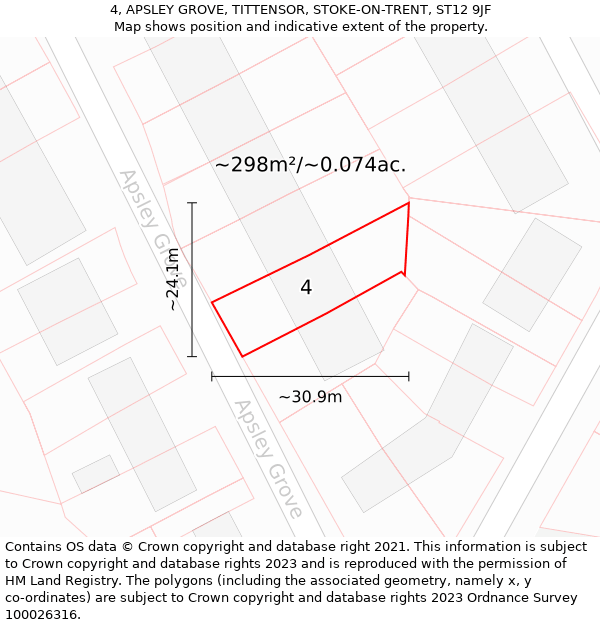 4, APSLEY GROVE, TITTENSOR, STOKE-ON-TRENT, ST12 9JF: Plot and title map