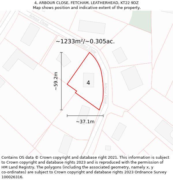 4, ARBOUR CLOSE, FETCHAM, LEATHERHEAD, KT22 9DZ: Plot and title map