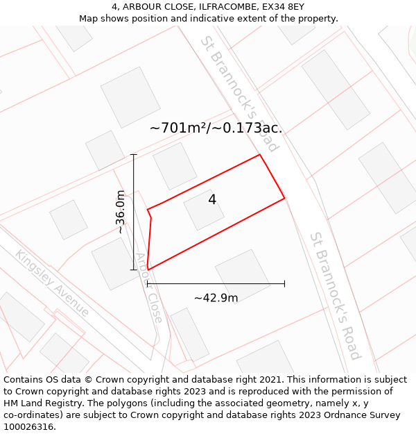 4, ARBOUR CLOSE, ILFRACOMBE, EX34 8EY: Plot and title map