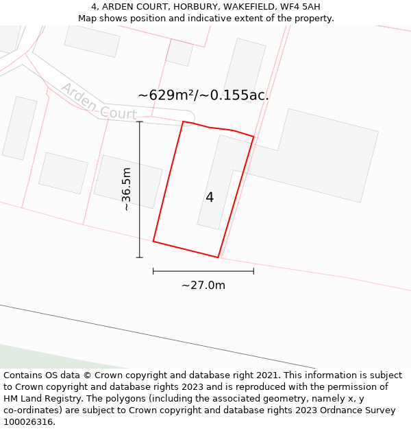 4, ARDEN COURT, HORBURY, WAKEFIELD, WF4 5AH: Plot and title map