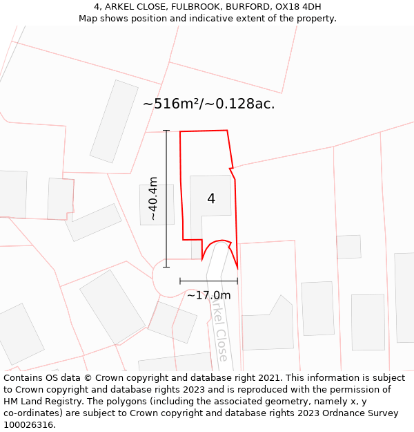 4, ARKEL CLOSE, FULBROOK, BURFORD, OX18 4DH: Plot and title map