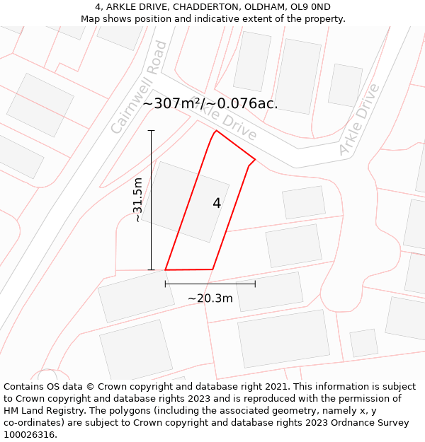 4, ARKLE DRIVE, CHADDERTON, OLDHAM, OL9 0ND: Plot and title map