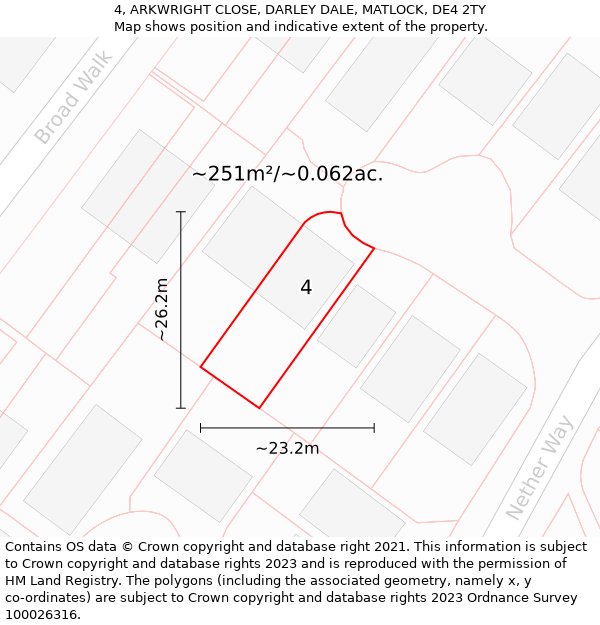 4, ARKWRIGHT CLOSE, DARLEY DALE, MATLOCK, DE4 2TY: Plot and title map