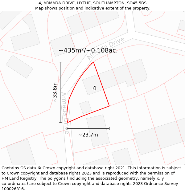 4, ARMADA DRIVE, HYTHE, SOUTHAMPTON, SO45 5BS: Plot and title map