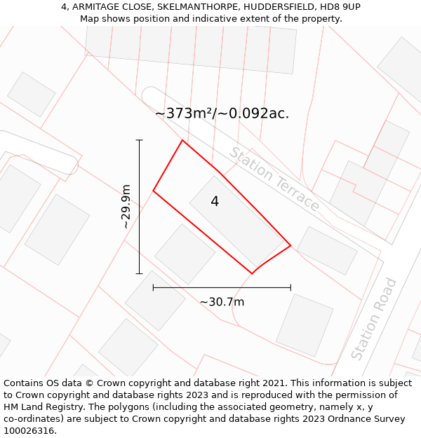 4, ARMITAGE CLOSE, SKELMANTHORPE, HUDDERSFIELD, HD8 9UP: Plot and title map