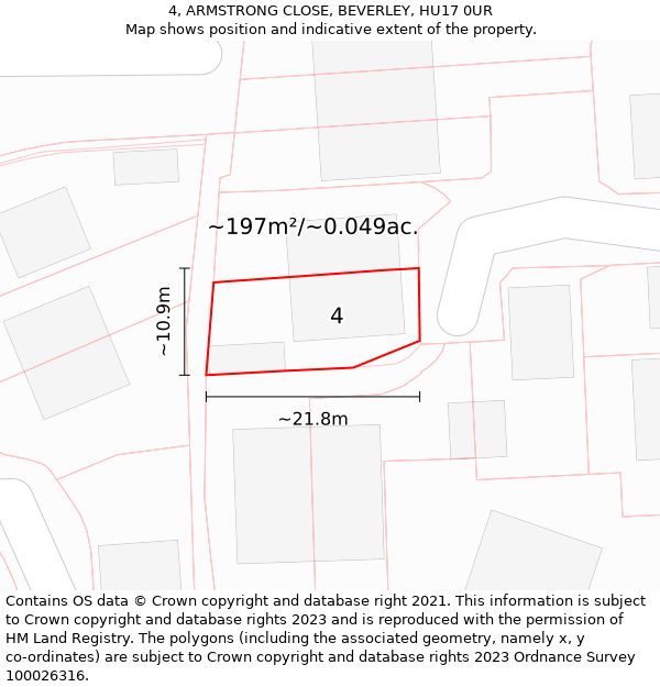 4, ARMSTRONG CLOSE, BEVERLEY, HU17 0UR: Plot and title map