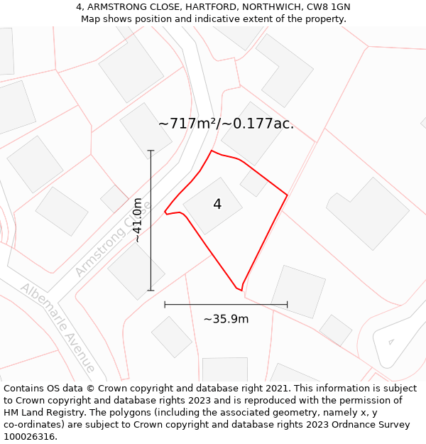 4, ARMSTRONG CLOSE, HARTFORD, NORTHWICH, CW8 1GN: Plot and title map