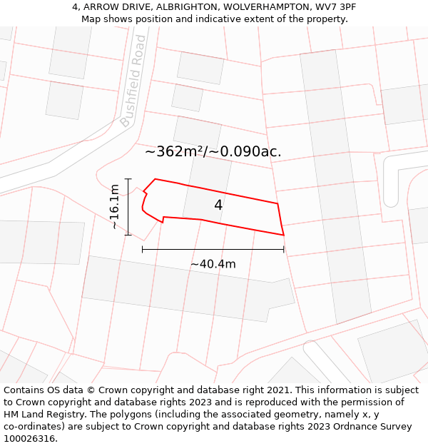 4, ARROW DRIVE, ALBRIGHTON, WOLVERHAMPTON, WV7 3PF: Plot and title map