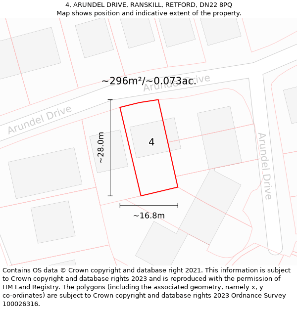 4, ARUNDEL DRIVE, RANSKILL, RETFORD, DN22 8PQ: Plot and title map