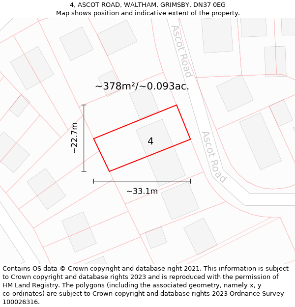 4, ASCOT ROAD, WALTHAM, GRIMSBY, DN37 0EG: Plot and title map