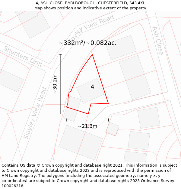 4, ASH CLOSE, BARLBOROUGH, CHESTERFIELD, S43 4XL: Plot and title map