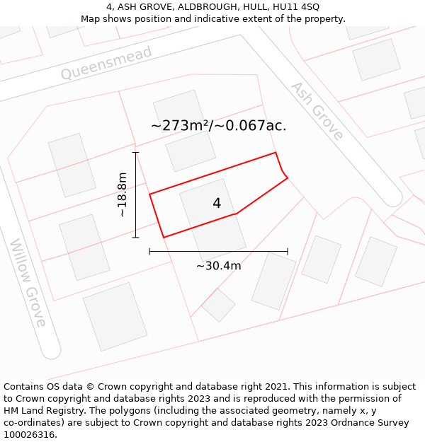 4, ASH GROVE, ALDBROUGH, HULL, HU11 4SQ: Plot and title map