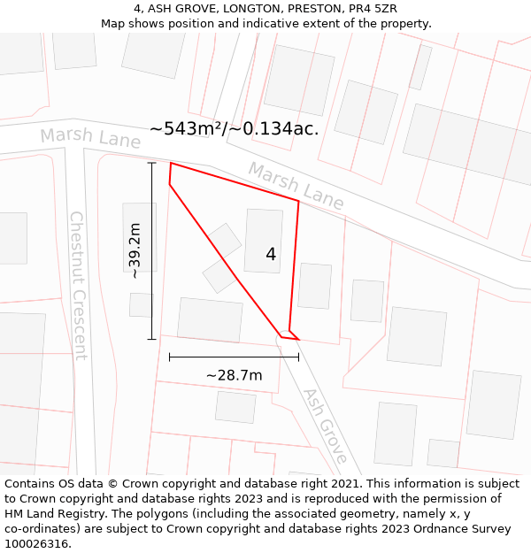 4, ASH GROVE, LONGTON, PRESTON, PR4 5ZR: Plot and title map