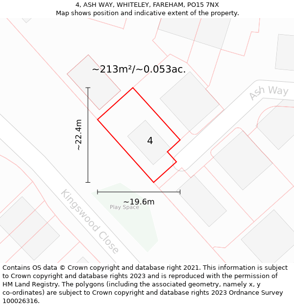 4, ASH WAY, WHITELEY, FAREHAM, PO15 7NX: Plot and title map