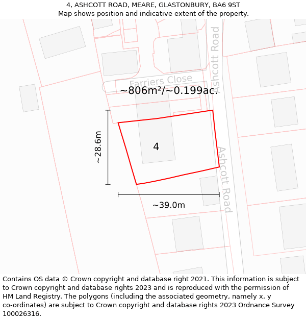 4, ASHCOTT ROAD, MEARE, GLASTONBURY, BA6 9ST: Plot and title map