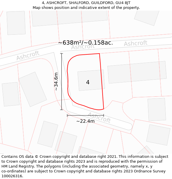 4, ASHCROFT, SHALFORD, GUILDFORD, GU4 8JT: Plot and title map