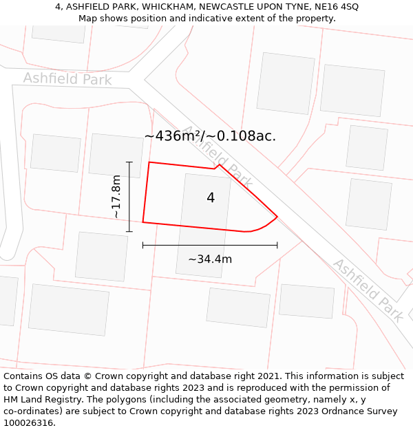 4, ASHFIELD PARK, WHICKHAM, NEWCASTLE UPON TYNE, NE16 4SQ: Plot and title map