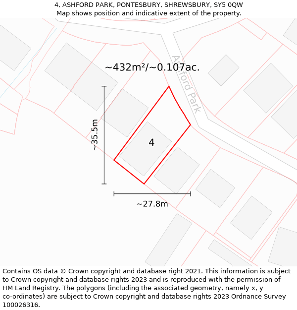 4, ASHFORD PARK, PONTESBURY, SHREWSBURY, SY5 0QW: Plot and title map