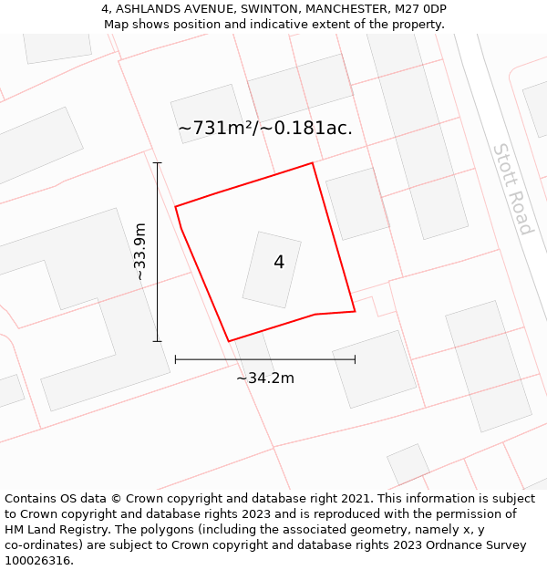 4, ASHLANDS AVENUE, SWINTON, MANCHESTER, M27 0DP: Plot and title map