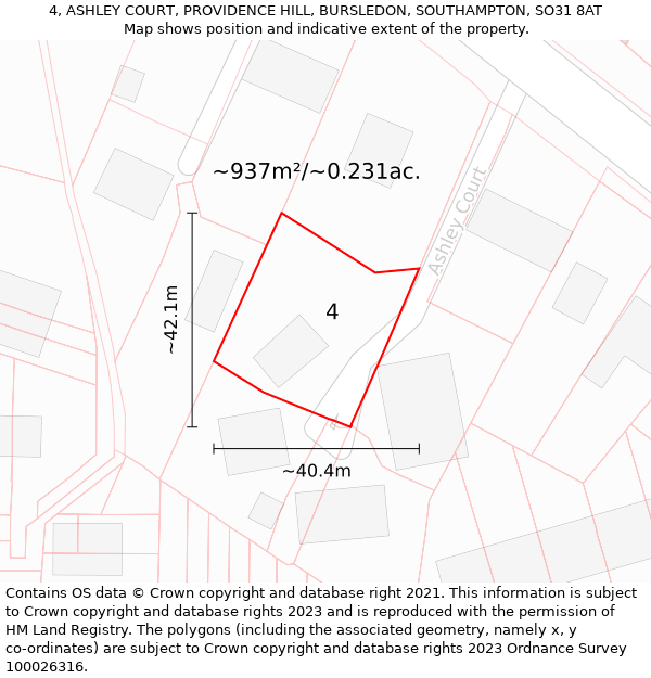 4, ASHLEY COURT, PROVIDENCE HILL, BURSLEDON, SOUTHAMPTON, SO31 8AT: Plot and title map