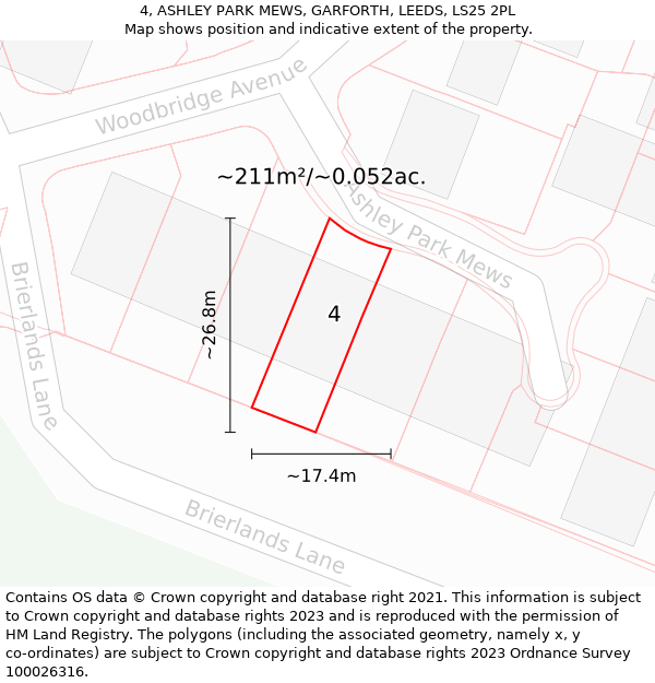 4, ASHLEY PARK MEWS, GARFORTH, LEEDS, LS25 2PL: Plot and title map