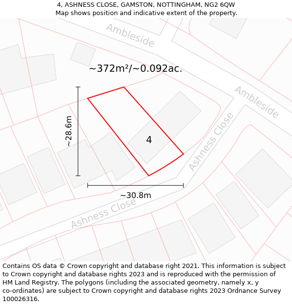 4, ASHNESS CLOSE, GAMSTON, NOTTINGHAM, NG2 6QW: Plot and title map