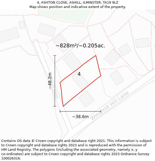 4, ASHTON CLOSE, ASHILL, ILMINSTER, TA19 9LZ: Plot and title map