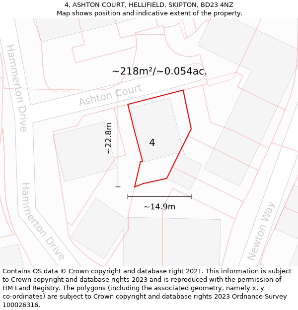 4, ASHTON COURT, HELLIFIELD, SKIPTON, BD23 4NZ: Plot and title map