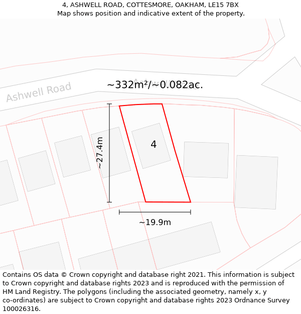 4, ASHWELL ROAD, COTTESMORE, OAKHAM, LE15 7BX: Plot and title map