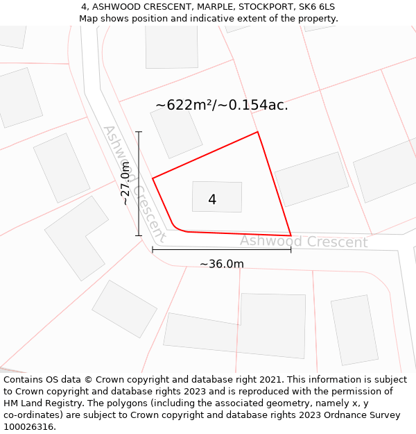 4, ASHWOOD CRESCENT, MARPLE, STOCKPORT, SK6 6LS: Plot and title map