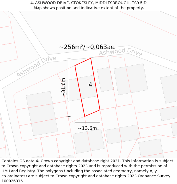 4, ASHWOOD DRIVE, STOKESLEY, MIDDLESBROUGH, TS9 5JD: Plot and title map