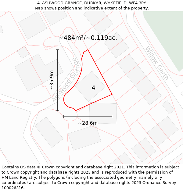 4, ASHWOOD GRANGE, DURKAR, WAKEFIELD, WF4 3PY: Plot and title map