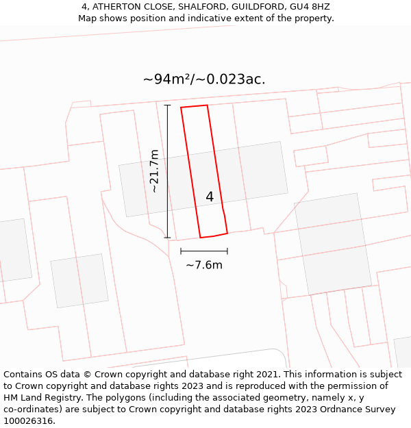 4, ATHERTON CLOSE, SHALFORD, GUILDFORD, GU4 8HZ: Plot and title map