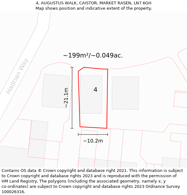 4, AUGUSTUS WALK, CAISTOR, MARKET RASEN, LN7 6GH: Plot and title map