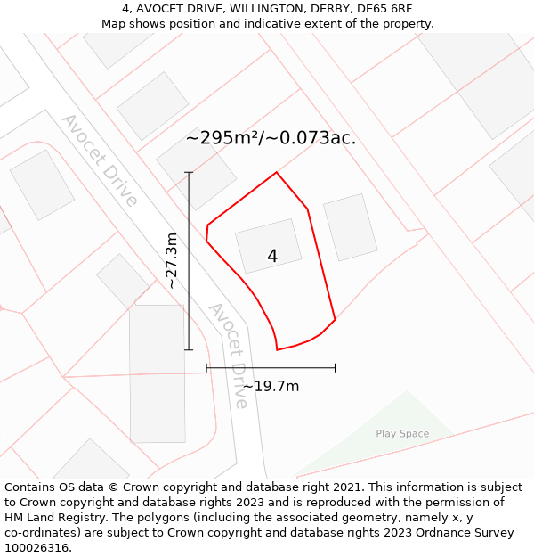 4, AVOCET DRIVE, WILLINGTON, DERBY, DE65 6RF: Plot and title map