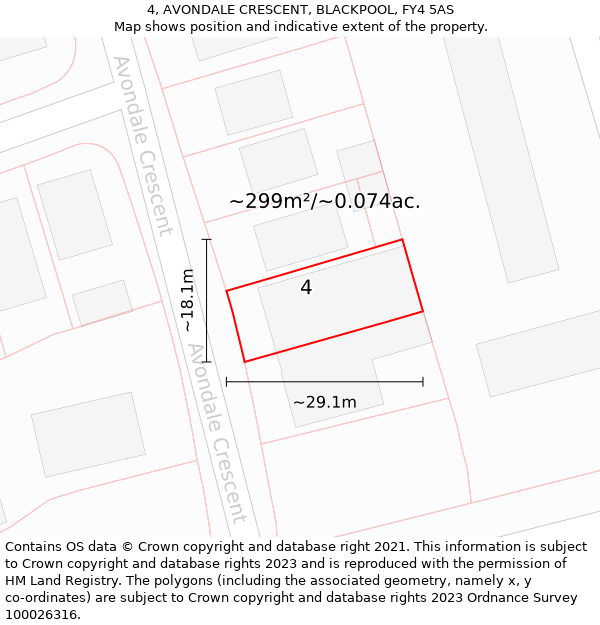 4, AVONDALE CRESCENT, BLACKPOOL, FY4 5AS: Plot and title map