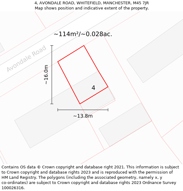 4, AVONDALE ROAD, WHITEFIELD, MANCHESTER, M45 7JR: Plot and title map