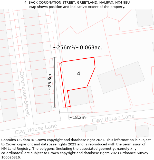 4, BACK CORONATION STREET, GREETLAND, HALIFAX, HX4 8EU: Plot and title map