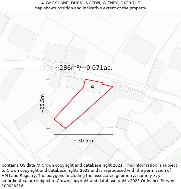 4, BACK LANE, DUCKLINGTON, WITNEY, OX29 7UE: Plot and title map