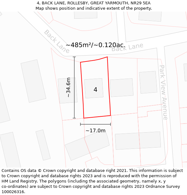 4, BACK LANE, ROLLESBY, GREAT YARMOUTH, NR29 5EA: Plot and title map