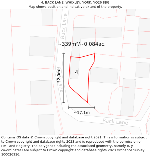 4, BACK LANE, WHIXLEY, YORK, YO26 8BG: Plot and title map